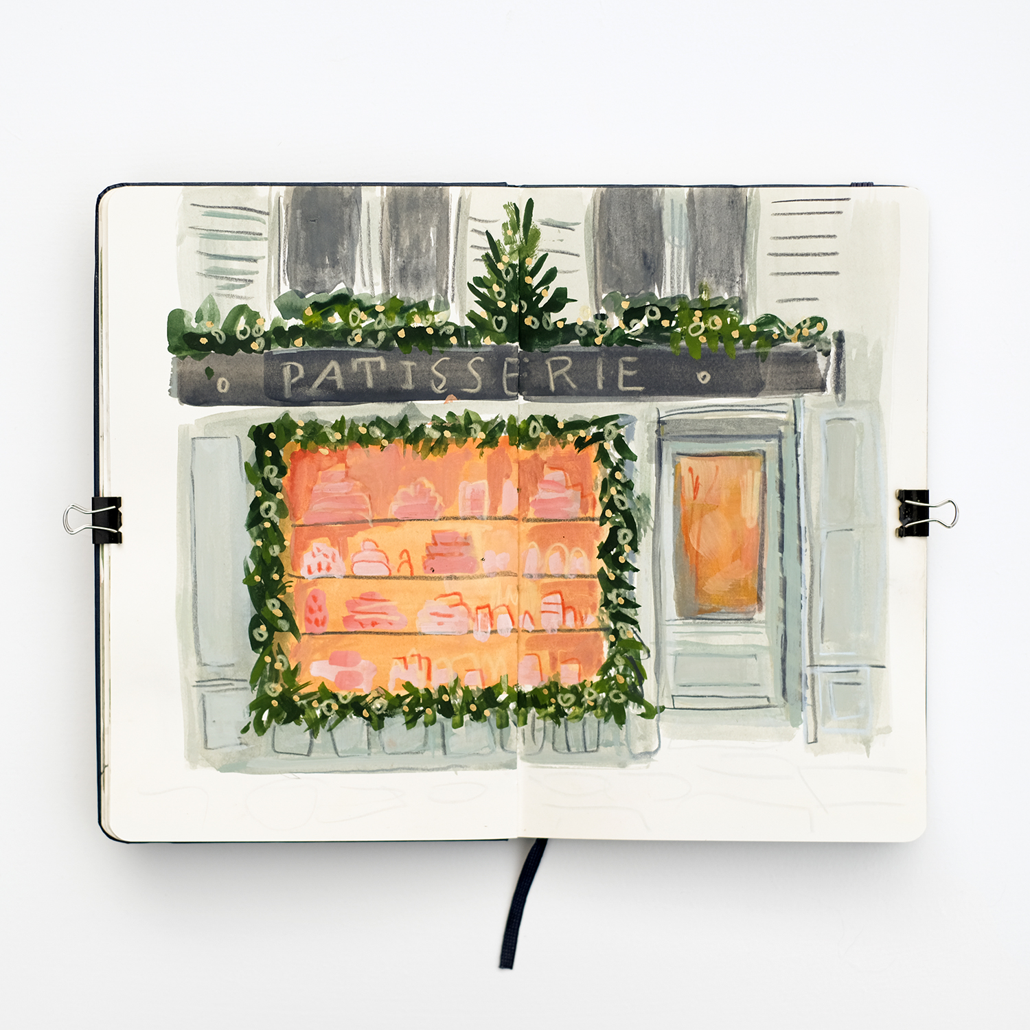 Festive shop fronts sketchbook, www.Fenne.be