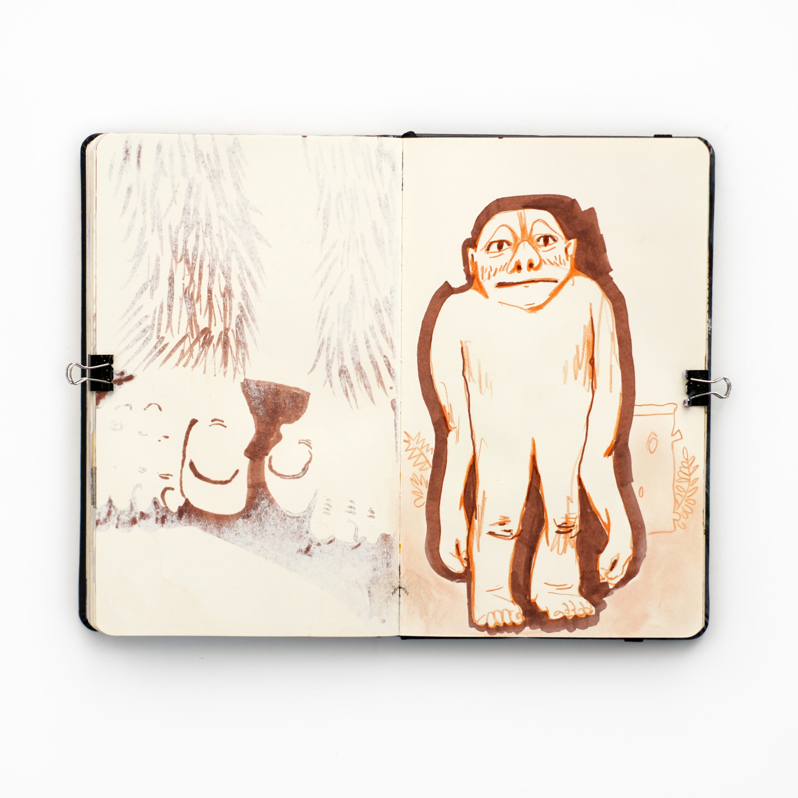 Bigfoot drawing, mixed media sketches, www.Fenne.be