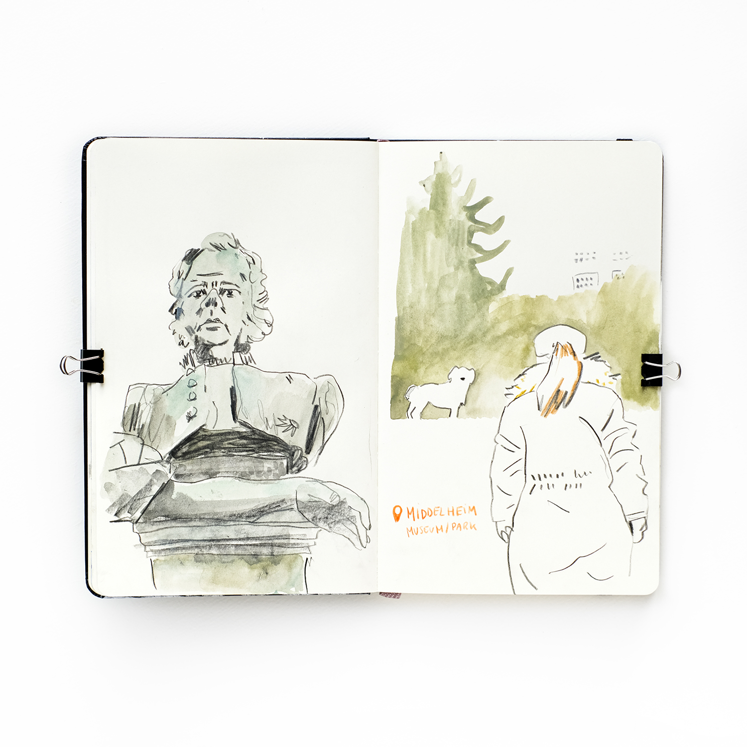 Art journal mixed media, drawing daily life and travel, Middelheimmuseum, www.Fenne.be 