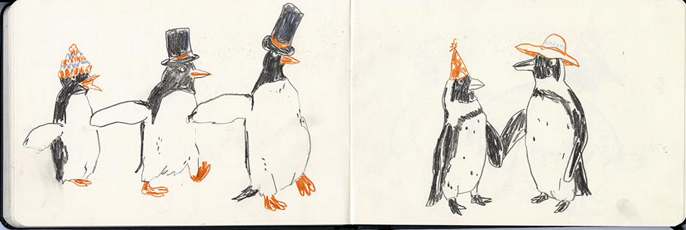 Sketching penguins with hats, www.Fenne.be